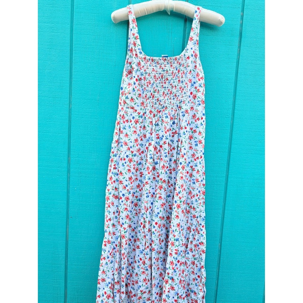 Floral Romantic Linen Notched sweetheart Neckline Smocked Back Dress w pockets - Picture 7 of 10
